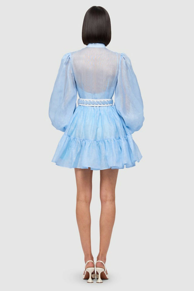 Leo Lin Alexandra Belted Silk Mini in Cornflower Blue Size AU 12 - 12 / Blue - Dresses