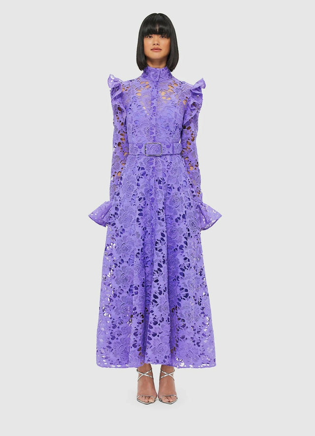 Leo Lin Aliyah Lace Butterfly Sleeve Midi Dress - Lavender - 10 / Violet - Dresses