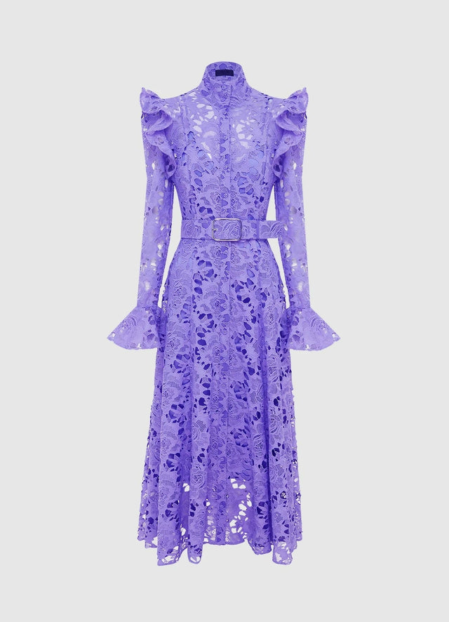 Leo Lin Aliyah Lace Butterfly Sleeve Midi Dress - Lavender - 10 / Violet - Dresses