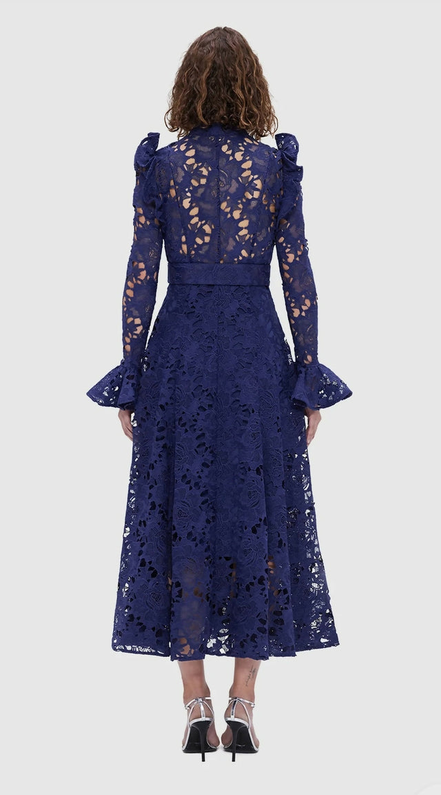 Leo Lin Aliyah Lace Butterfly Sleeve Midi Dress - Oxford Blue - 10 / Blue - Dresses