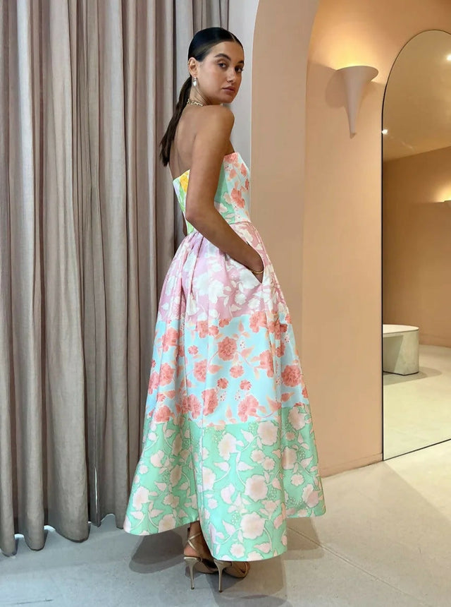 Leo Lin Ana Halterneck Maxi Dress In Anaemone Splice Print Size 8 - 8 / Multi - Dresses