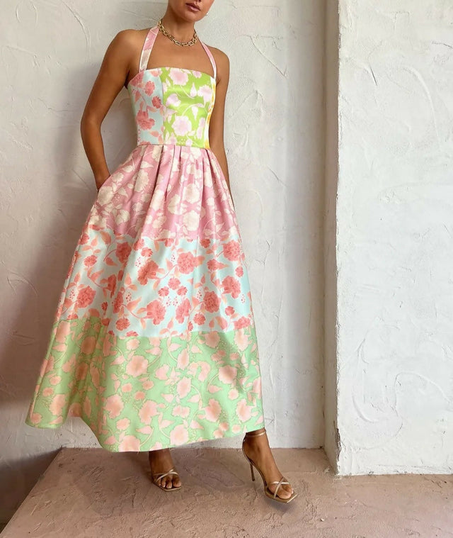 Leo Lin Ana Halterneck Maxi Dress In Anaemone Splice Print Size 8 - 8 / Multi - Dresses