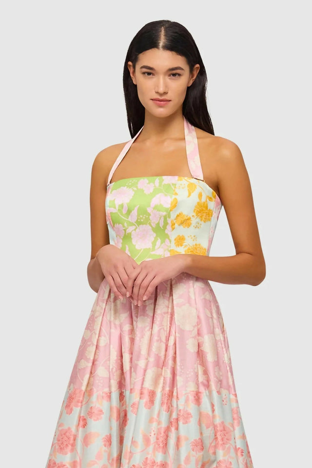 Leo Lin Ana Halterneck Maxi Dress in Anamone Splice Print - 8 / Multi - Dresses