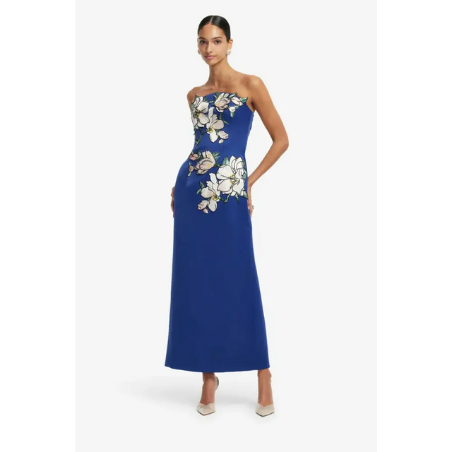 Leo Lin Ava Appliqué Floral Bustier Maxi Dress - Midnight Magnolia Print - Dresses