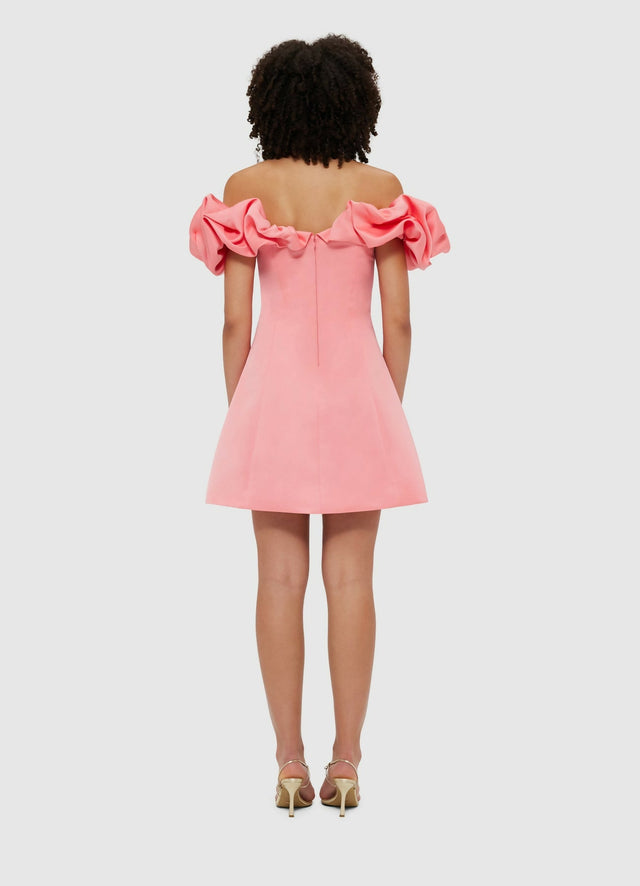 Leo Lin Bella Off Shoulder Frill Mini Dress - Strawberry Pink - 8 / Pink - Dresses