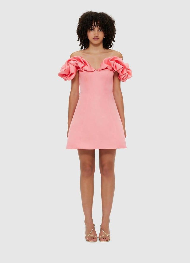 Leo Lin Bella Off Shoulder Frill Mini Dress - Strawberry Pink - 8 / Pink - Dresses