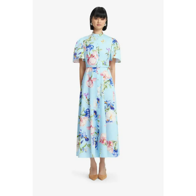 Leo Lin Bianca Midi Dress Garden Print Size 14 - 14 / Blue - Dresses