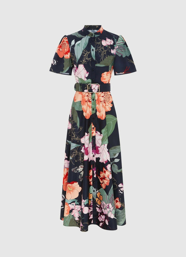 Leo Lin Bianca Short Sleeve Midi Dress in Lush Print Black Size AU 14 - 14 / Multi - Dresses
