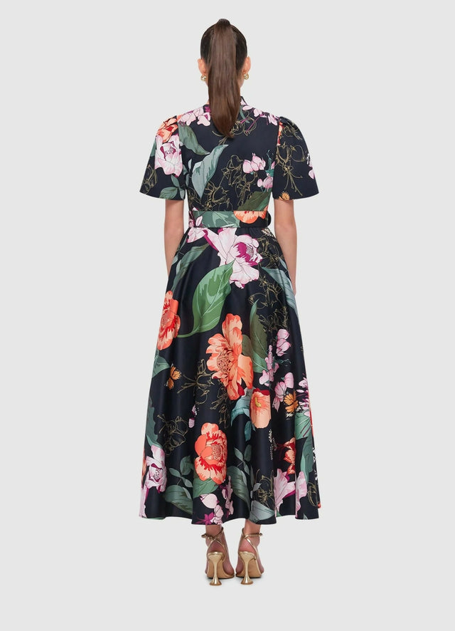 Leo Lin Bianca Short Sleeve Midi Dress in Lush Print Black Size AU 14 - 14 / Multi - Dresses