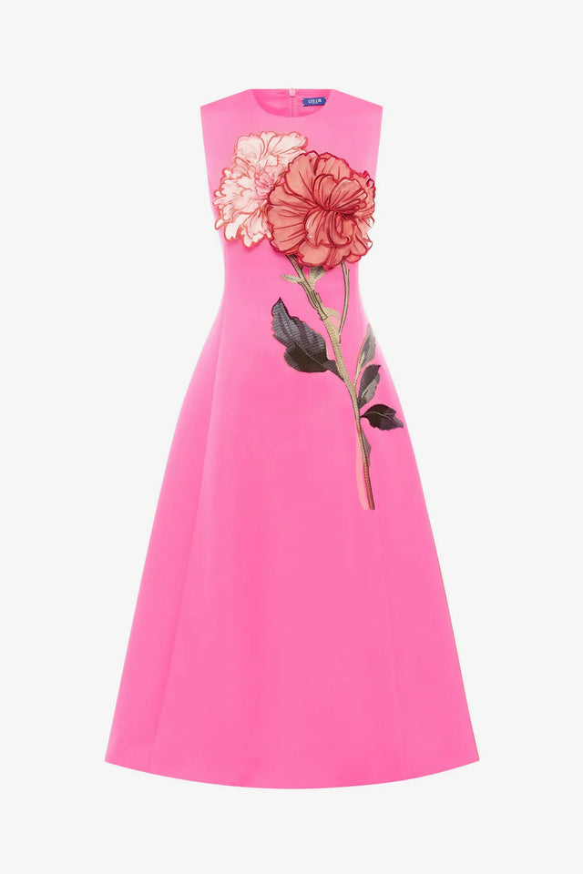 Leo Lin Cleo Applique Sleeveless Midi Fuchsia - Dresses