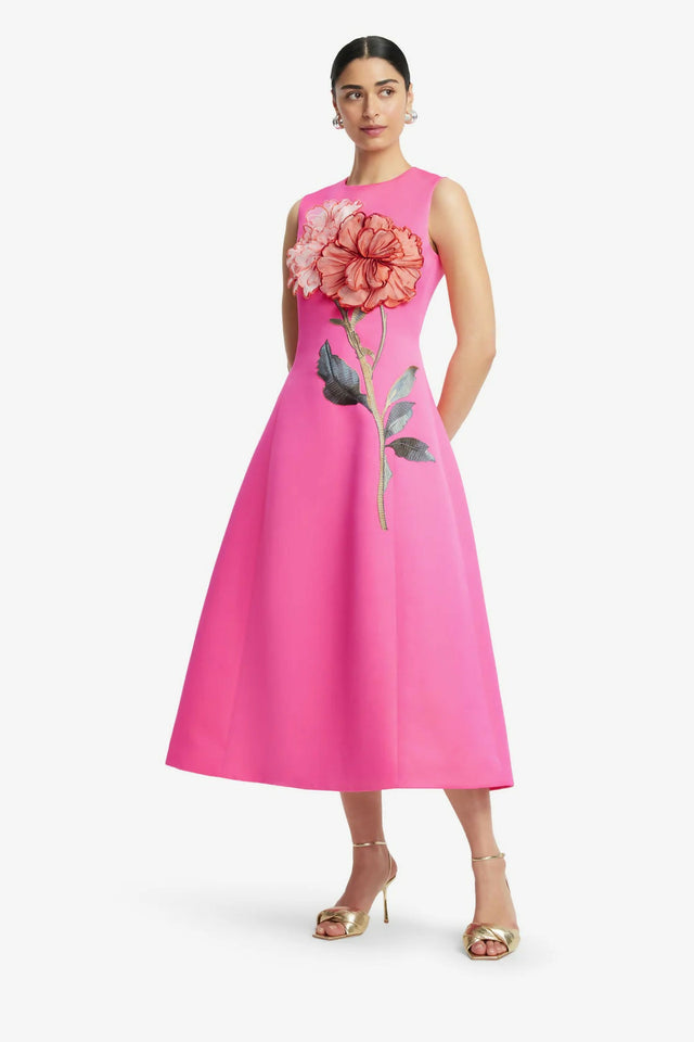 Leo Lin Cleo Applique Sleeveless Midi Fuchsia - Dresses