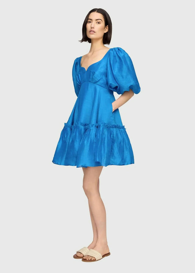 Leo Lin Electric Silk Linen Mini Dress - 10 / Blue - Dresses