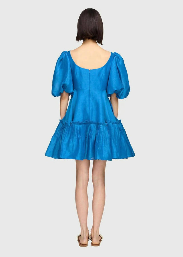 Leo Lin Electric Silk Linen Mini Dress - 10 / Blue - Dresses