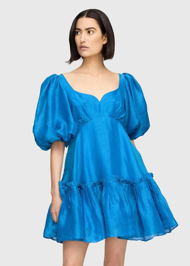 Leo Lin Electric Silk Linen Mini Dress - 10 / Blue - Dresses