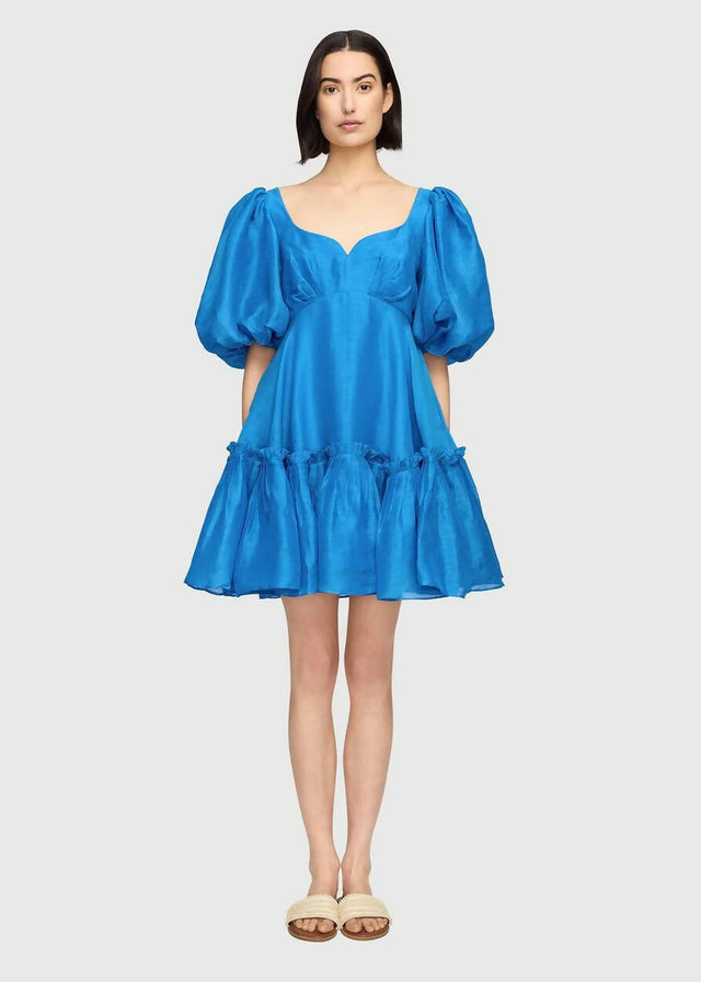 Leo Lin Electric Silk Linen Mini Dress - 10 / Blue - Dresses