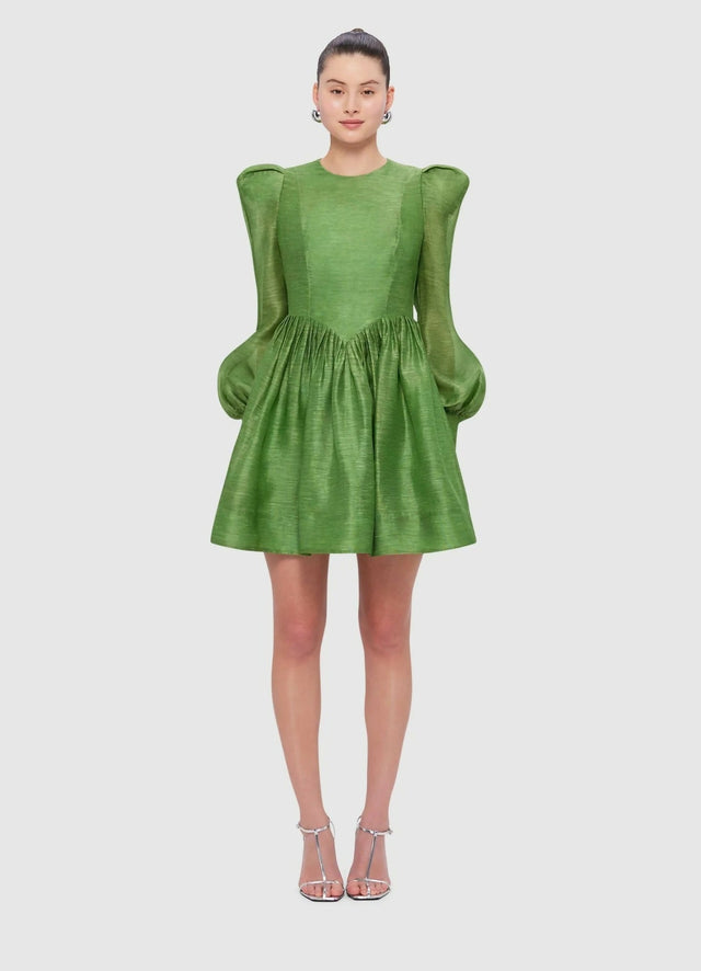 Leo Lin Elena Structured Shoulder Mini Dress in Tropical Green Size 10 & 12 - Dresses