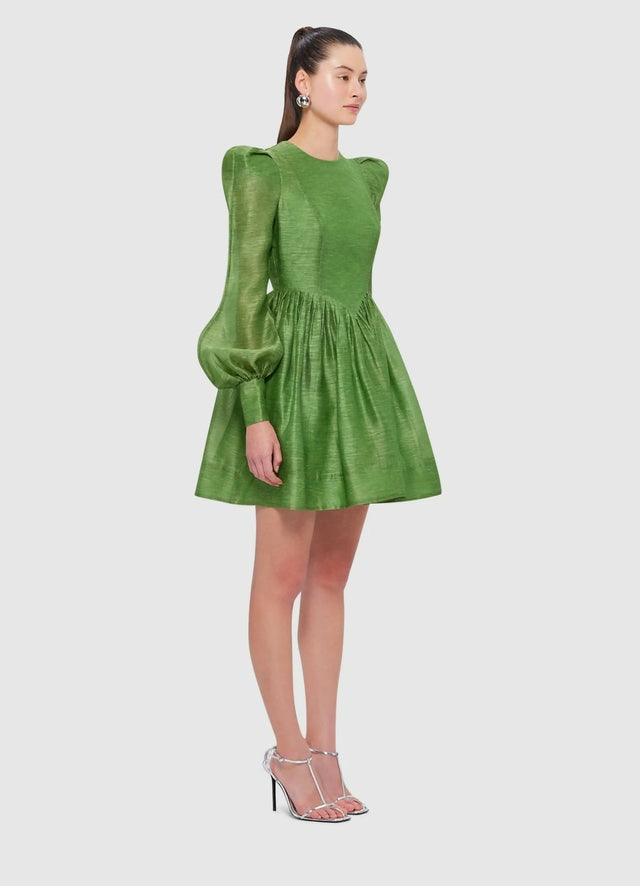 Leo Lin Elena Structured Shoulder Mini Dress in Tropical Green Size 10 & 12 - Dresses