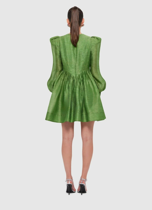 Leo Lin Elena Structured Shoulder Mini Dress in Tropical Green Size 10 & 12 - Dresses