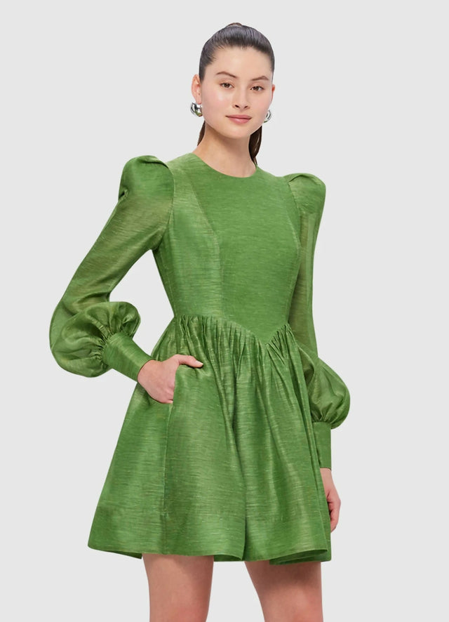 Leo Lin Elena Structured Shoulder Mini Dress in Tropical Green Size 10 & 12 - Dresses