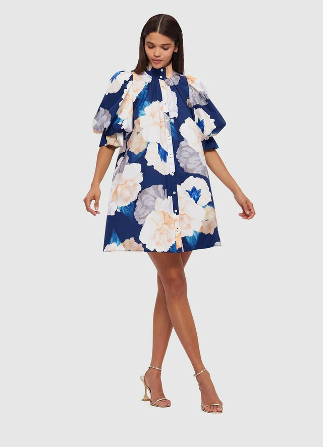 Leo Lin Eli Mini Dress - Rosebud Print in Navy - 8 / Print - Dresses