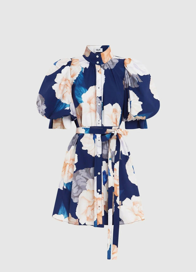 Leo Lin Eli Mini Dress - Rosebud Print in Navy - 8 / Print - Dresses