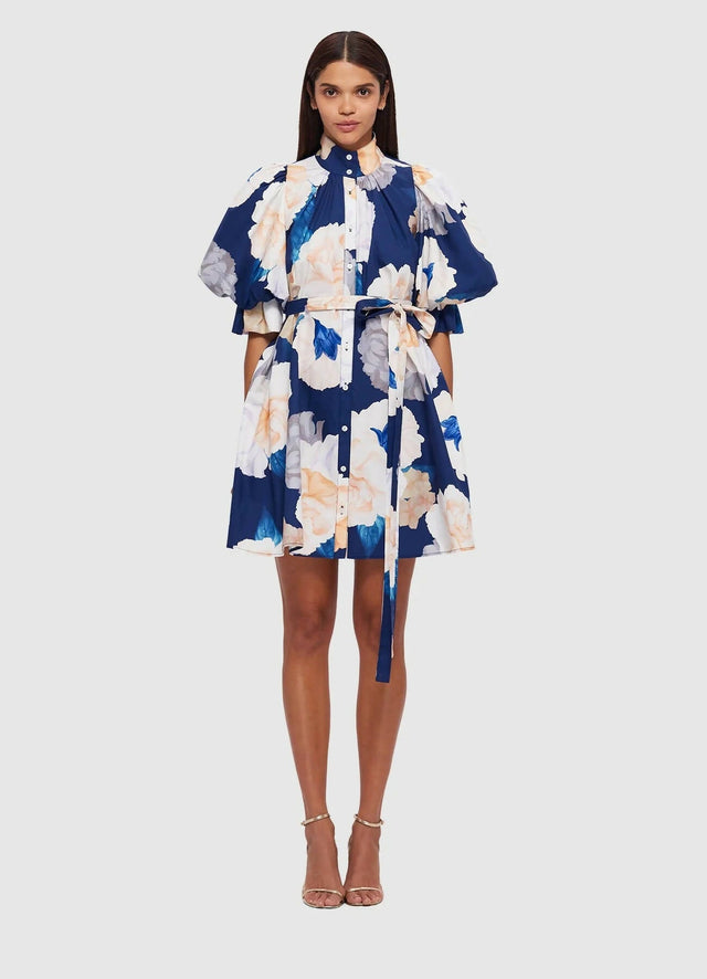 Leo Lin Eli Mini Dress - Rosebud Print in Navy - 8 / Print - Dresses