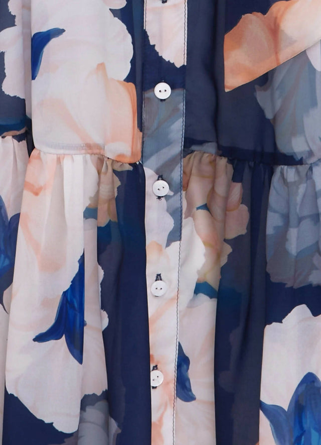 Leo Lin Ellie Bishop Sleeve Midi Dress - Rosebud Print in Navy - 16 / Floral - Dresses