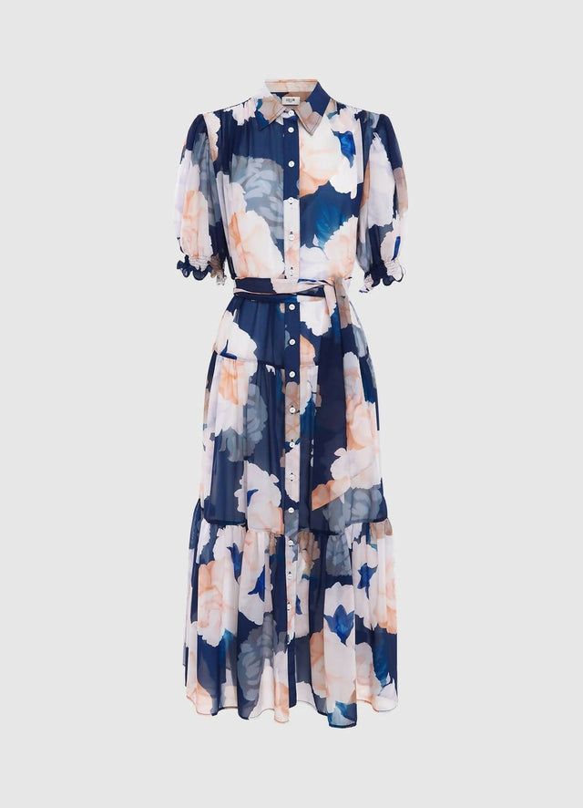 Leo Lin Ellie Bishop Sleeve Midi Dress - Rosebud Print in Navy - 16 / Floral - Dresses