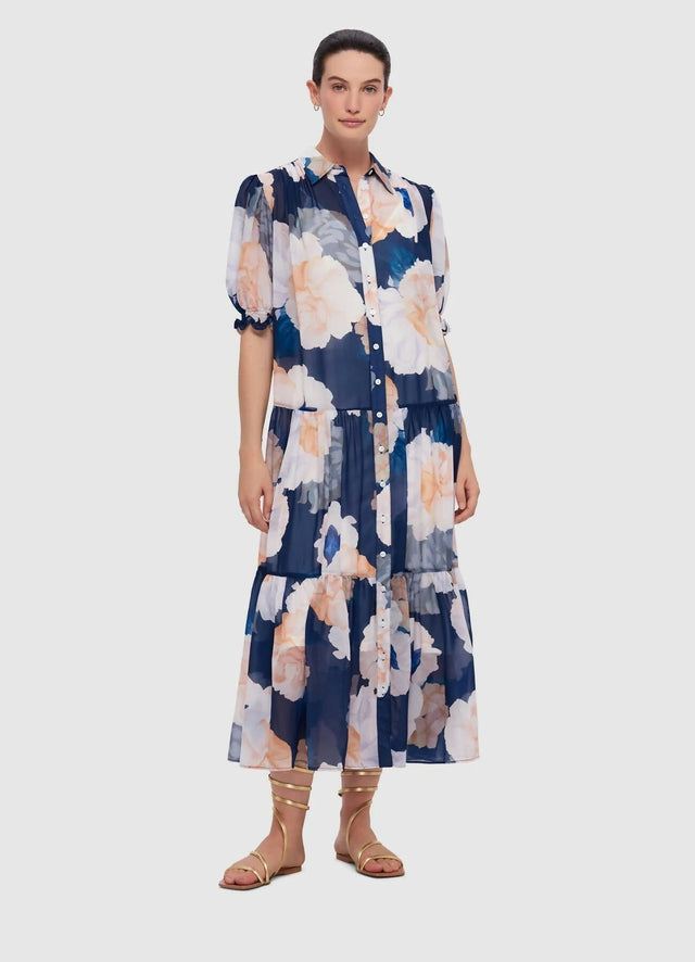 Leo Lin Ellie Bishop Sleeve Midi Dress - Rosebud Print in Navy - 16 / Floral - Dresses