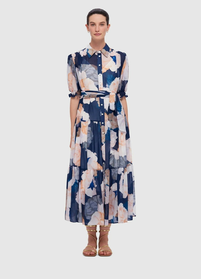 Leo Lin Ellie Bishop Sleeve Midi Dress - Rosebud Print in Navy - 16 / Floral - Dresses