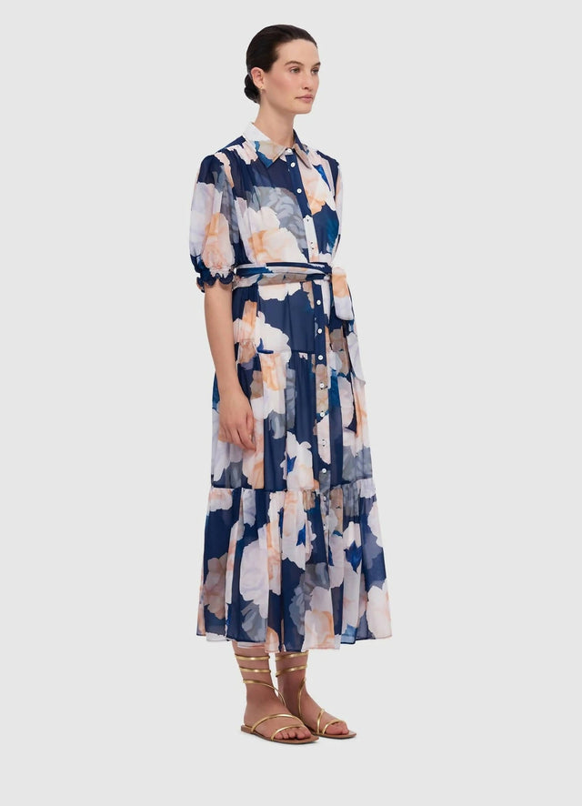Leo Lin Ellie Bishop Sleeve Midi Dress - Rosebud Print in Navy - 16 / Floral - Dresses