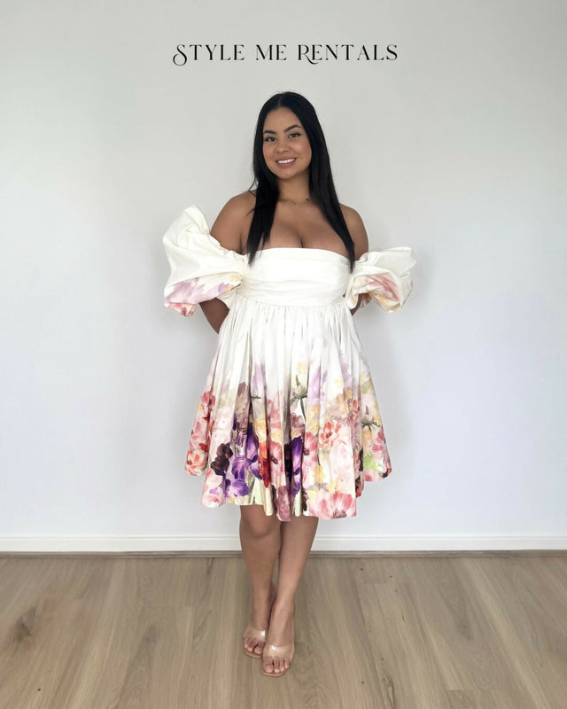 Leo Lin Eloise Puff Sleeve Mini Dress Cascade Floral Print Size 12 - 12 / Floral - Dresses
