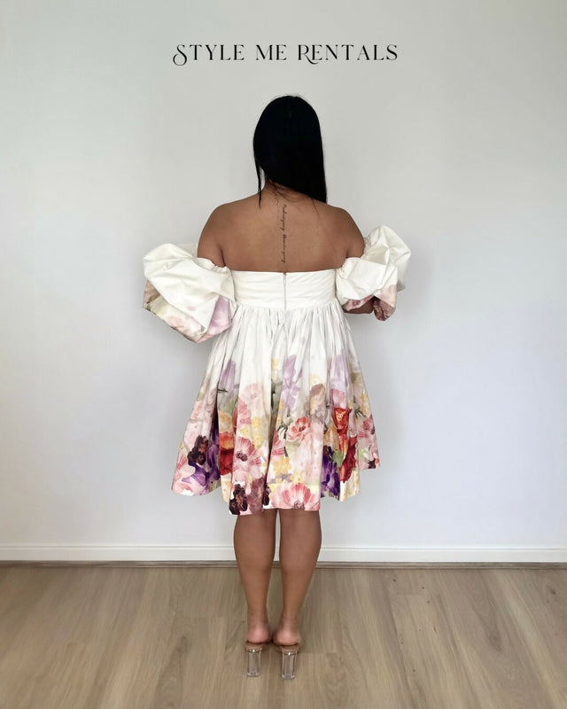Leo Lin Eloise Puff Sleeve Mini Dress Cascade Floral Print Size 12 - 12 / Floral - Dresses