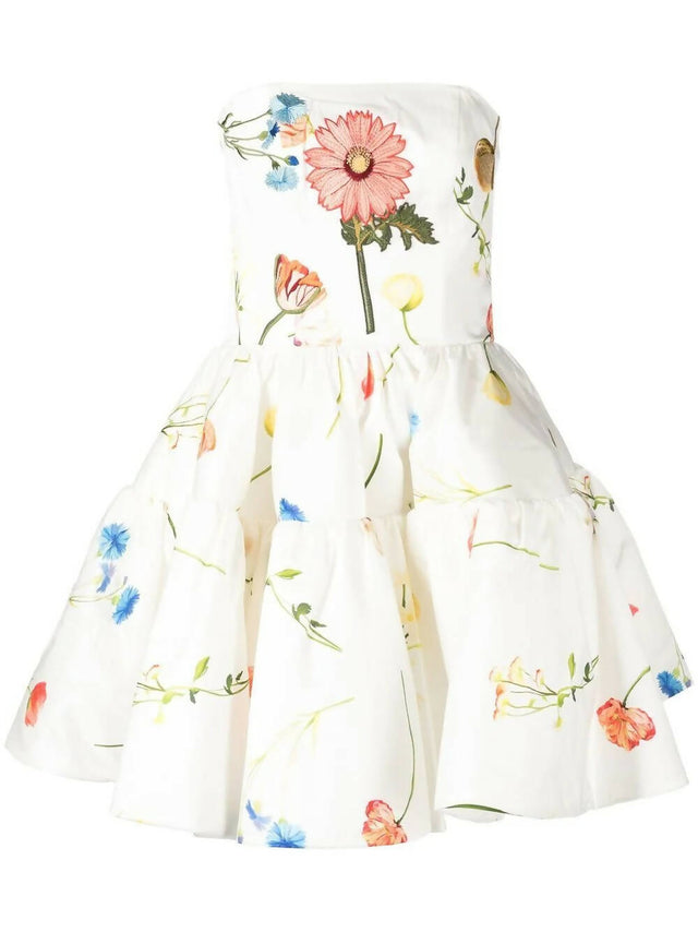 Leo Lin Fields Embroidered Mini Dress - 6 / Floral - Dresses