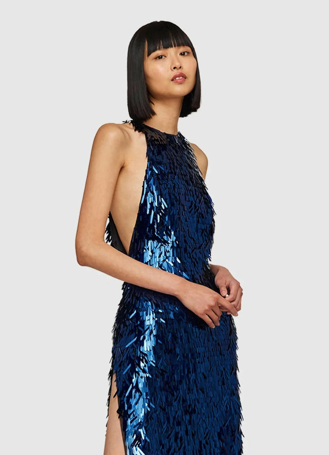 Leo Lin Juliette Sequin High Neck Maxi Dress - Neptune - 8 / Blue - Dresses