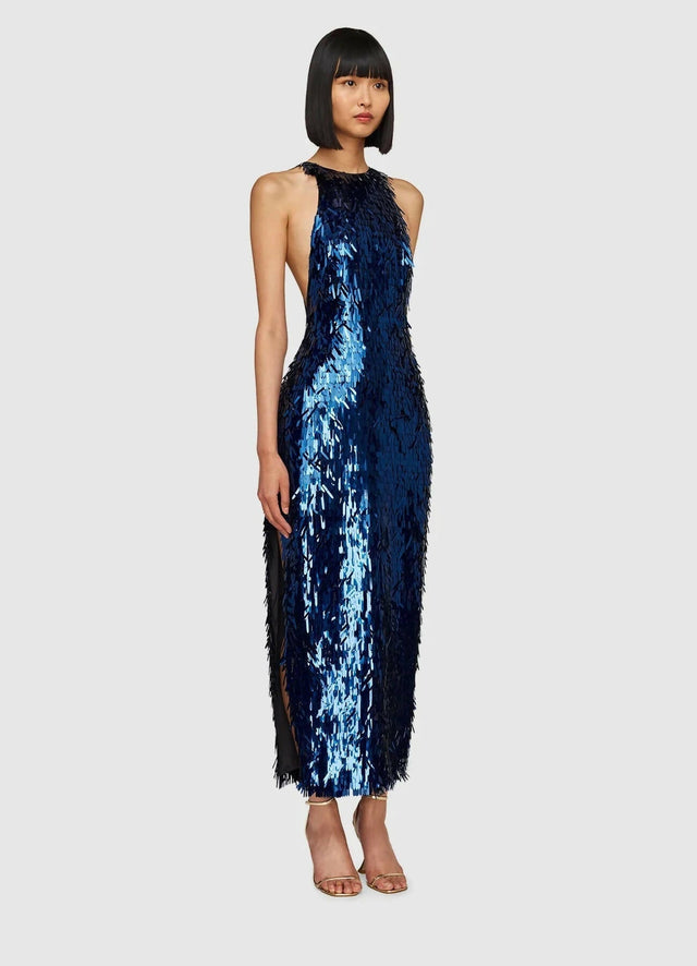 Leo Lin Juliette Sequin High Neck Maxi Dress - Neptune - 8 / Blue - Dresses