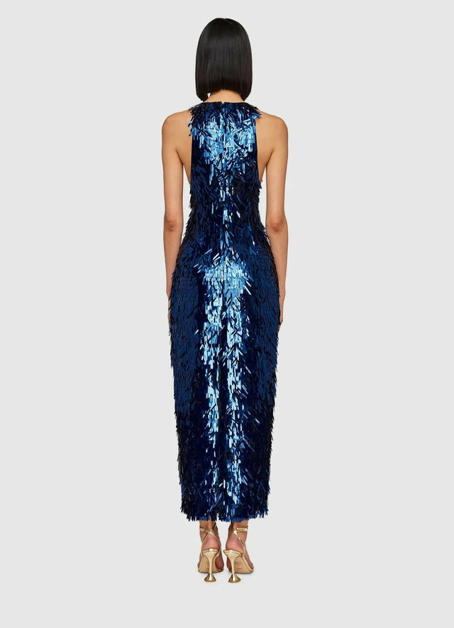 Leo Lin Juliette Sequin High Neck Maxi Dress - Neptune - 8 / Blue - Dresses