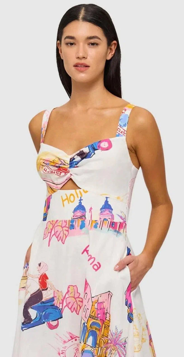 Leo Lin - Leo Lin Lexi Ruched Bust Midi Dress in Fiesta