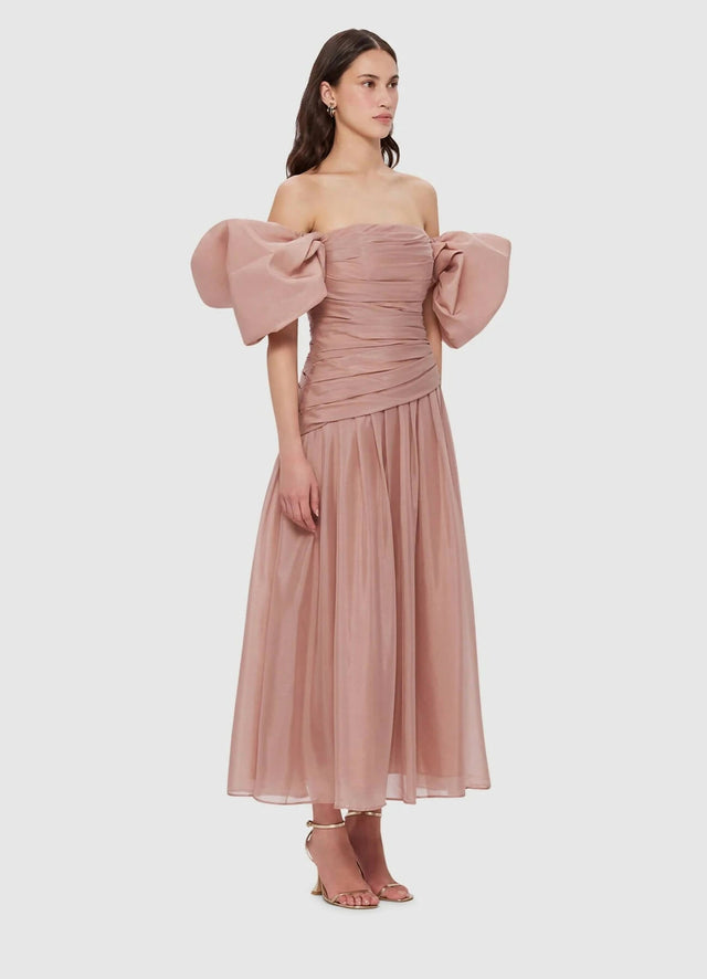 Leo Lin Lydia Puff Sleeve Midi Dress - Dusty Pink - 10 / Pink - Dresses