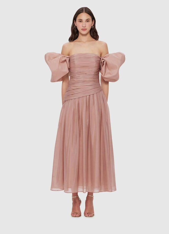 Leo Lin Lydia Puff Sleeve Midi Dress - Dusty Pink - 10 / Pink - Dresses