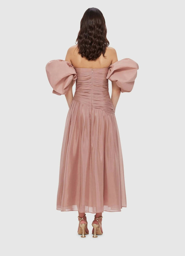 Leo Lin Lydia Puff Sleeve Midi Dress - Dusty Pink - 10 / Pink - Dresses