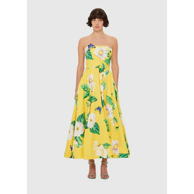Leo Lin Lynn Bustier Midi Dress - Joie Print in Sunshine - 10 / Yellow - Dresses