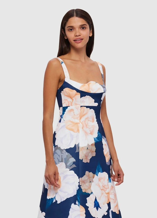 Leo Lin Odette Midi Dress in Rosebud Print in Navy Size 8 10 - Dresses