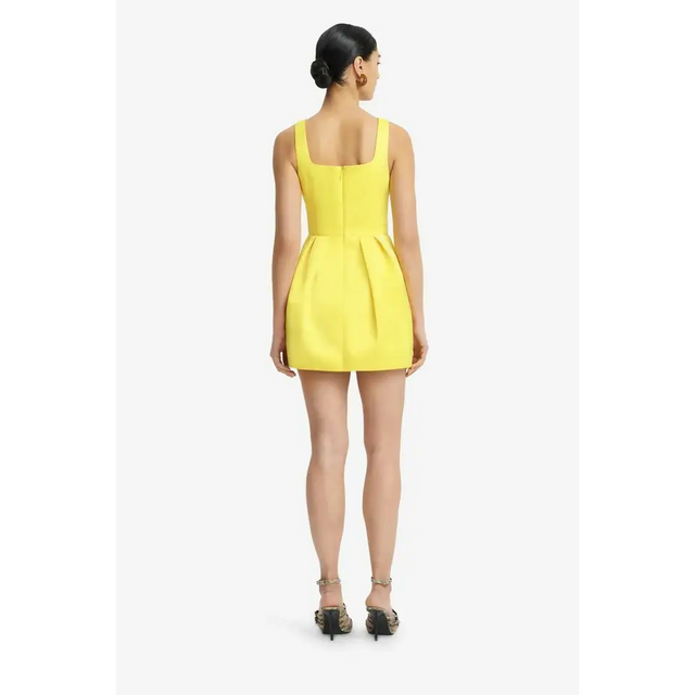 Leo Lin Piper Floral Appliqué Bell Shape Mini Dress in Sunshine - 8 / Yellow - Dresses