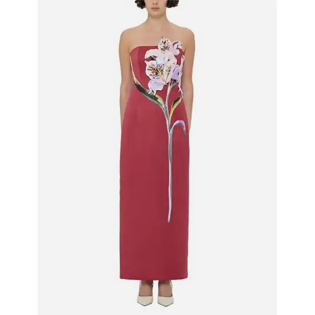 Leo Lin Rayna Maxi Lily Print in Oxblood Size 8,10,12 - Dresses