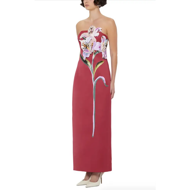 Leo Lin Rayna Maxi Lily Print in Oxblood Size 8,10,12 - Dresses
