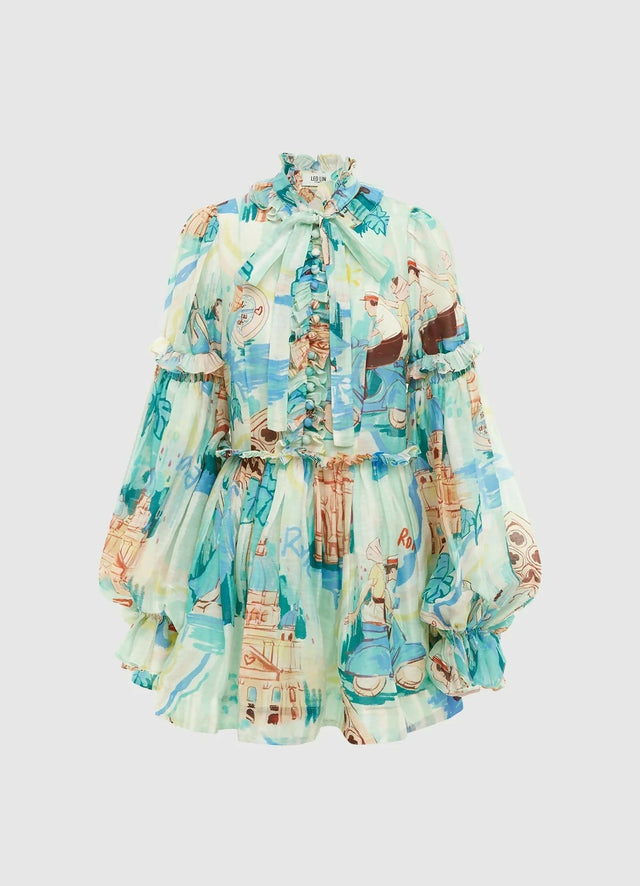 Leo Lin Riley Tie Neck Mini Dress | Vacanza Print - 10 / Print - Dresses