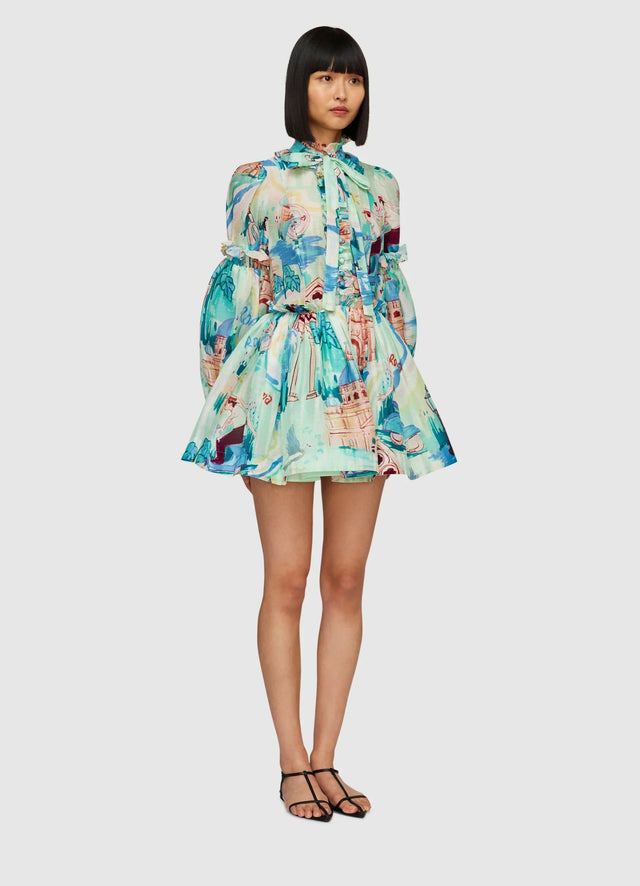 Leo Lin Riley Tie Neck Mini Dress | Vacanza Print - 10 / Print - Dresses