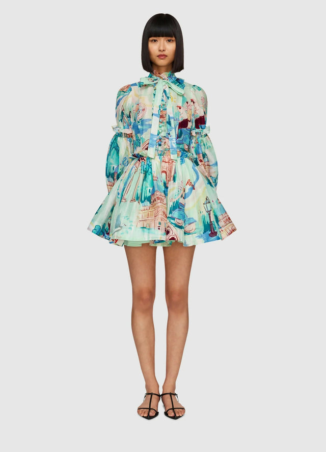 Leo Lin Riley Tie Neck Mini Dress | Vacanza Print - 10 / Print - Dresses