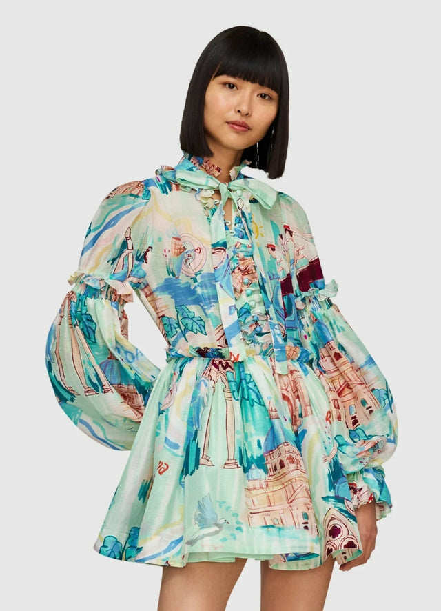 Leo Lin Riley Tie Neck Mini Dress | Vacanza Print - 10 / Print - Dresses